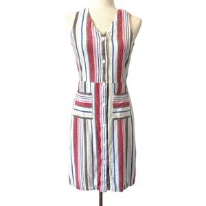 Old Navy Sleeveless Striped Linen Blend Dress XS Button Front Coastal Vacation